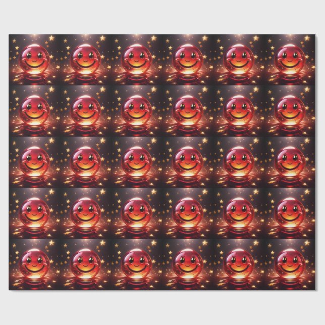 Papel De Presente Rosto Bubbly Vermelho Transparente Com Estrelas (Aberto)