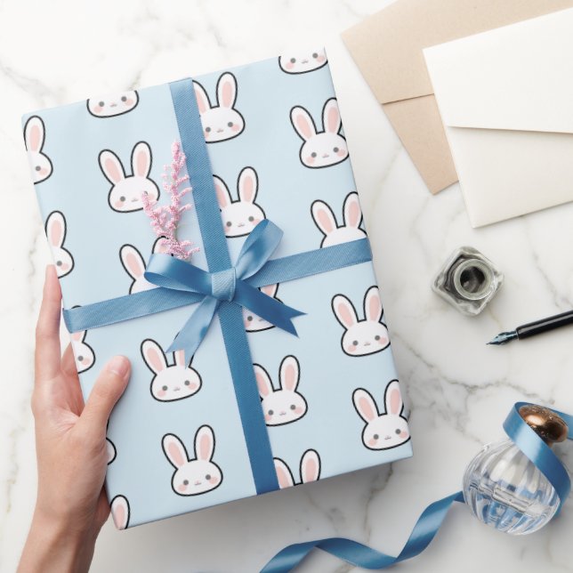 Papel De Presente Rosto de Coelho Fofo Padrão de Coelho Branco (Presentear)