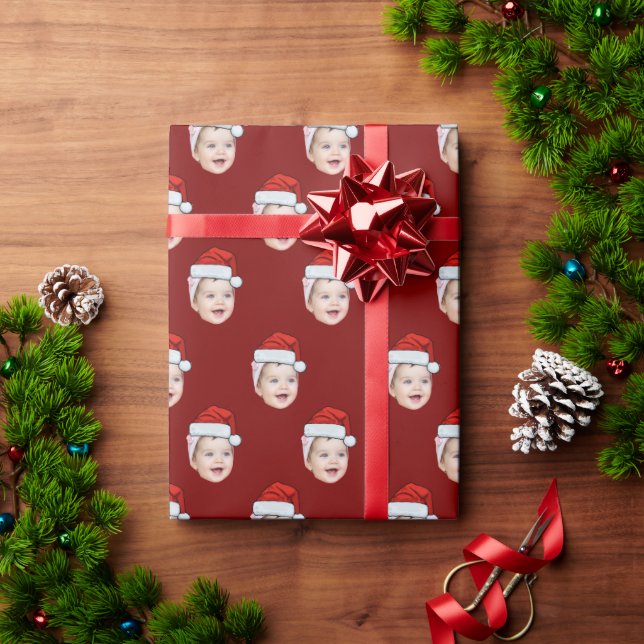 Papel De Presente Rosto Personalizado, Enrolado, Rosto de Papai Noel (Presente de Natal)