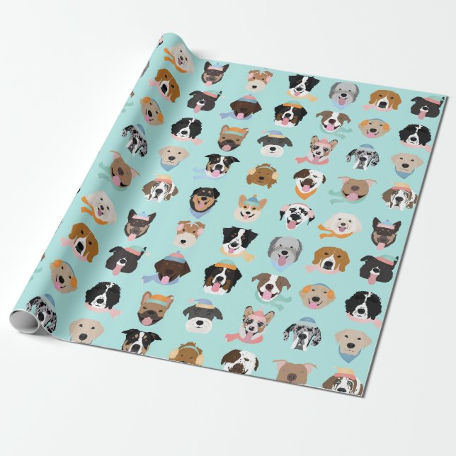 Papel De Presente Rostos de Cachorro Inverno (Desenrolado)