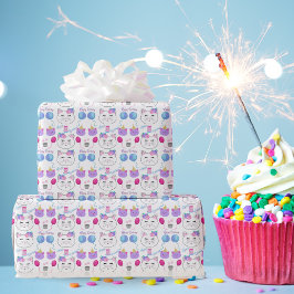 Papel De Presente Rostos de Gatos Doces Celebração de Aniversário Fe