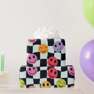 Papel De Presente Rostos Felizes em Tabuleiro de Xadrez Preto e Bran