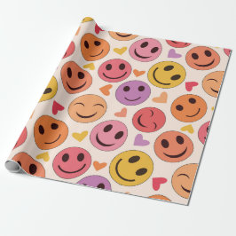 Papel De Presente Rostos felizes sorridentes coloridos com corações