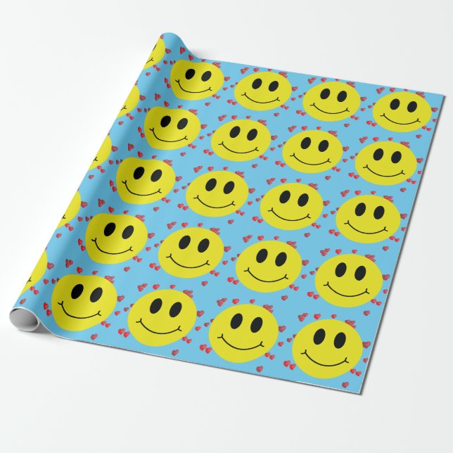 Papel De Presente Rostos Grinning com Corações Vermelhos (Desenrolado)