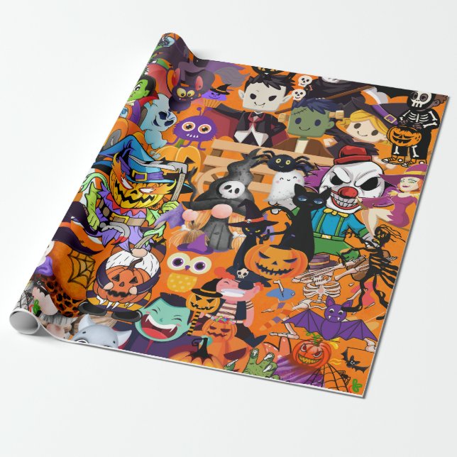 Papel De Presente Rostos incríveis do Halloween (Desenrolado)