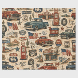 Papel De Presente Rota 66 Americana Retro Caminhão Vintage