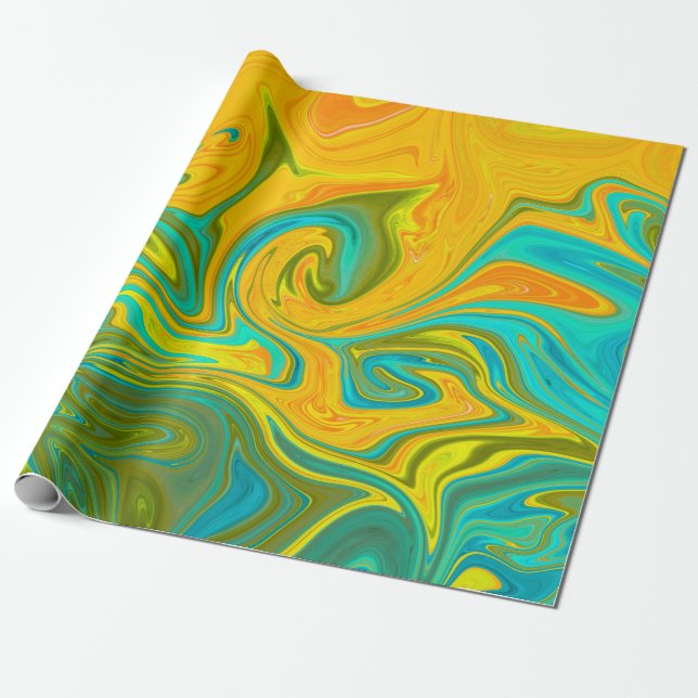 Papel De Presente Rotação Abstrato Verde de Verde Amarelo Trendy Neo (Desenrolado)