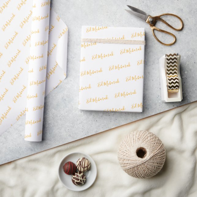 Papel De Presente Roteiro Branco Eid Mubarak Muçulmano (Artesanato)