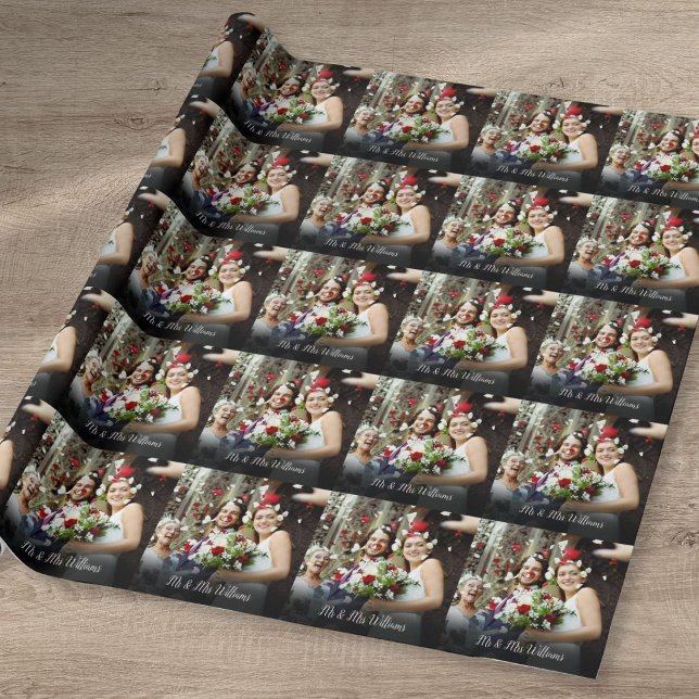 Papel De Presente Roteiro de Foto de Casamento Personalizado (Personalized Wedding Photo Script Name Wrapping Paper)