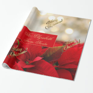 Papel De Presente Roteiro floral do ouro do falso do Natal vermelho