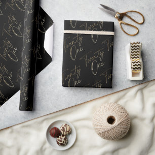 Papel De Presente Roteiro Minimalista Preto e Dourado Aniversário de