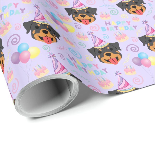 Papel De Presente Rottweiler Birthday Gift Wrapping Paper in Purple (Ponta do rolo)