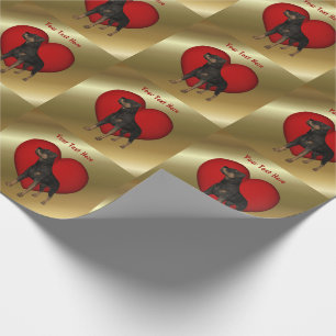 Papel De Presente Rottweiler Cão Vermelho Coração