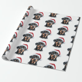 Papel De Presente Rottweiler com chapéu de Papai Noel