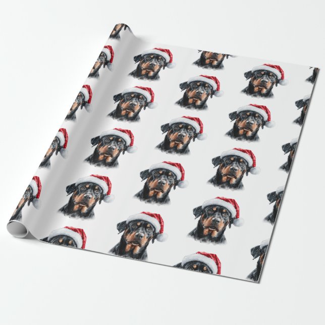 Papel De Presente Rottweiler com chapéu de Papai Noel (Desenrolado)