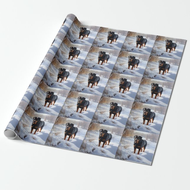 Papel De Presente Rottweiler Deixe Neve Natal (Desenrolado)