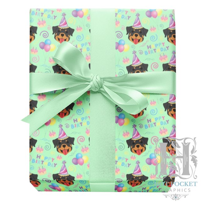 Papel De Presente Rottweiler Wrapping Paper in Green (Criador carregado)