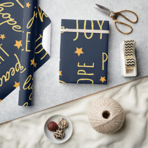 Papel De Presente Rótulo de Natal Moderno Azul-Marinho e Dourado