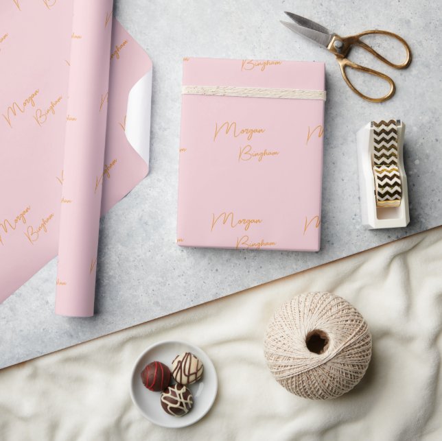Papel De Presente Rótulo monograma minimalista rosa (Artesanato)