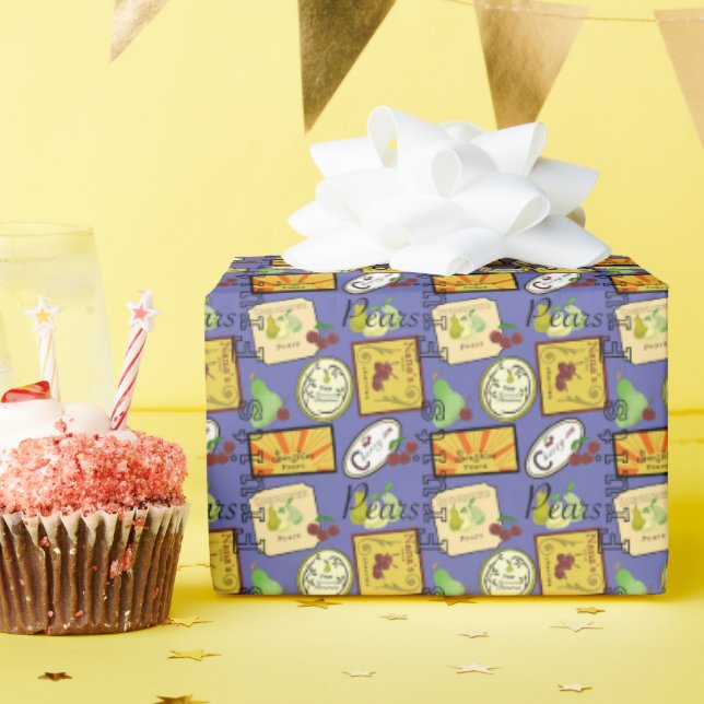 Papel De Presente Rótulos Vintage Laranja Amarelo (Festa de aniversário)