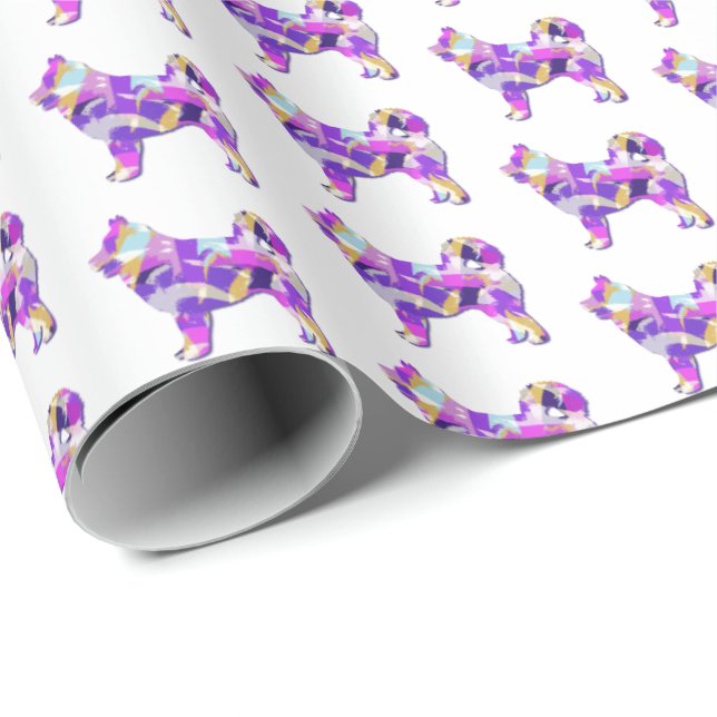 Papel De Presente Rouco Cão Siberiano Silhout Multicolor Branco (Ponta do rolo)