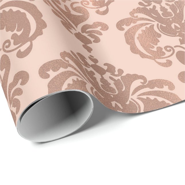 Papel De Presente Rouge Rosê Dourado Pink Modern Glam Damask (Ponta do rolo)