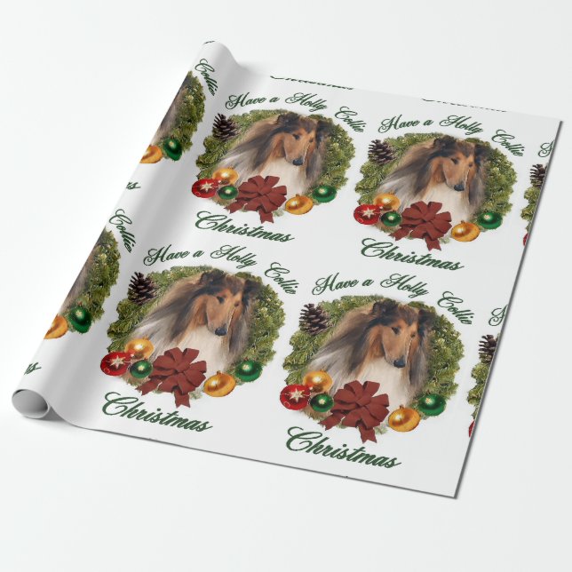 Papel De Presente Rough Collie Christmas (Desenrolado)