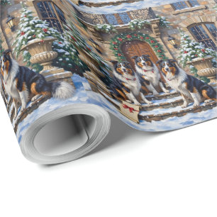 Papel De Presente Rough Collie Natal Mansão Escocesa Highland