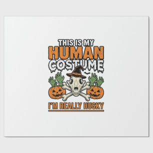 Papel De Presente Roupa de Halloween de Custo Humano Husky Engraçado