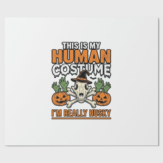 Papel De Presente Roupa de Halloween de Custo Humano Husky Engraçado (Aberto)