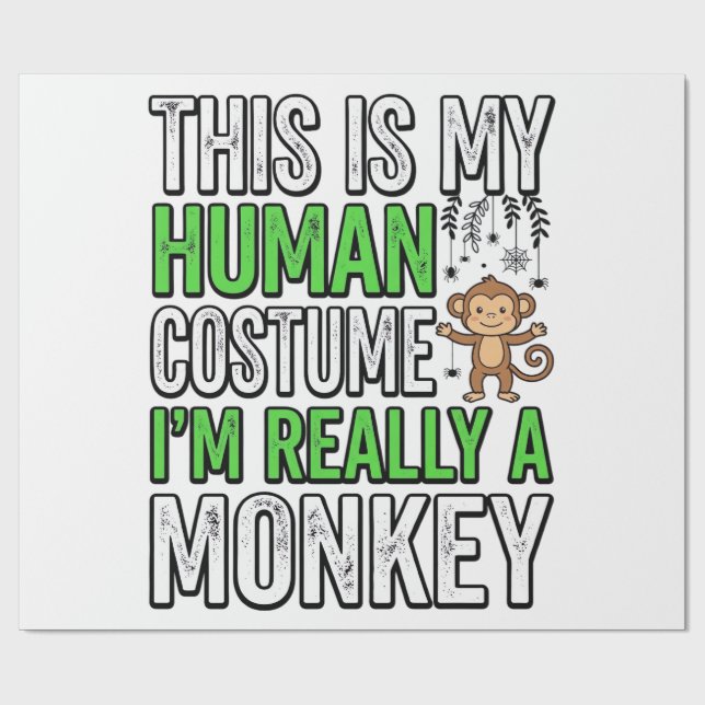 Papel De Presente Roupa de Humano de Macaco Engraçado Design de Cami (Aberto)