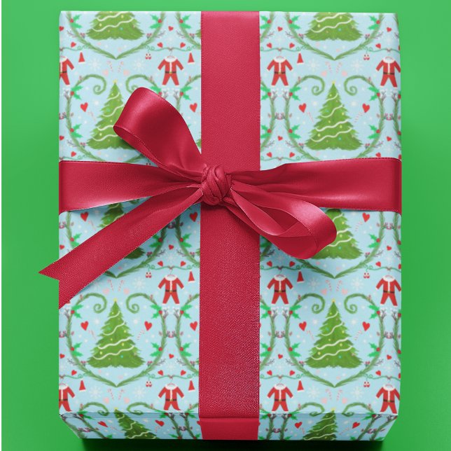 Papel De Presente Roupa de Papai Noel Menino Padrão de Árvore de Nat (Criador carregado)