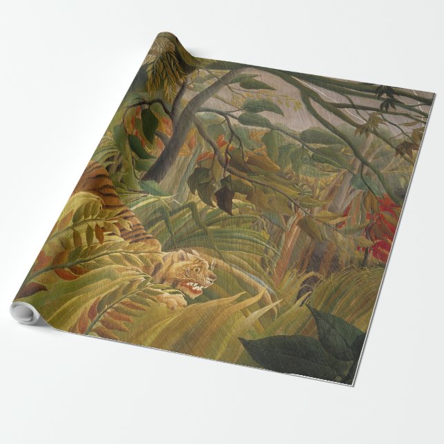 Papel De Presente Rousseau Arte Tropical de Tigres (Desenrolado)