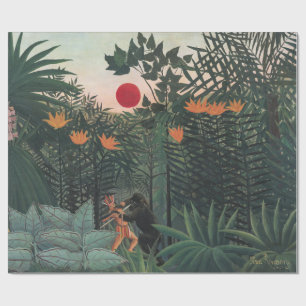 Papel De Presente Rousseau - Paisagem Tropical, Índio e Gorila