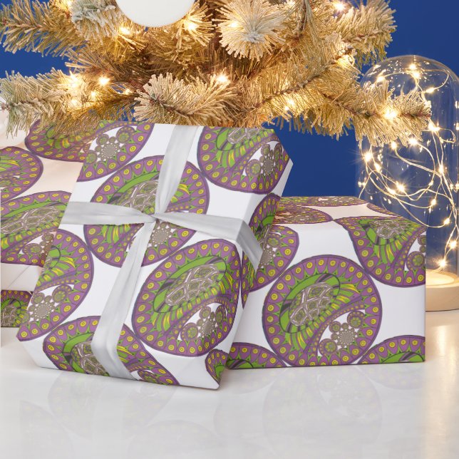 Papel De Presente Roxo Africano e Caleidoscópio Amarelo Tradicional (Feriados)