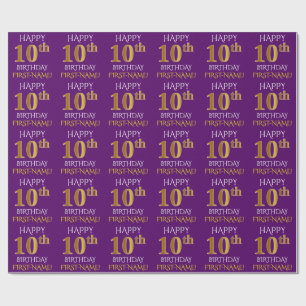 Papel De Presente Roxo, ANIVERSÁRIO FELIZ Dourado do falso "10o "
