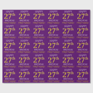 Papel De Presente Roxo, ANIVERSÁRIO FELIZ Dourado do falso "27o "