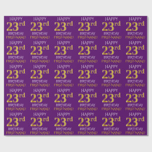 Papel De Presente Roxo, ANIVERSÁRIO FELIZ Dourado do falso "2ó "