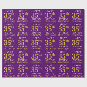 Papel De Presente Roxo, ANIVERSÁRIO FELIZ Dourado do falso "35o "