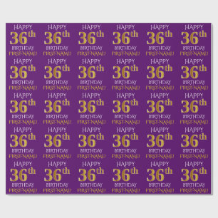 Papel De Presente Roxo, ANIVERSÁRIO FELIZ Dourado do falso "36th "