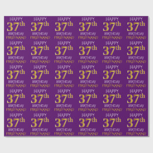 Papel De Presente Roxo, ANIVERSÁRIO FELIZ Dourado do falso "37th "