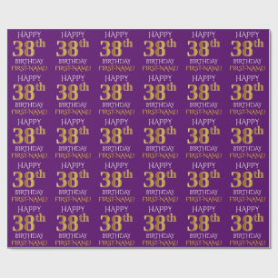 Papel De Presente Roxo, ANIVERSÁRIO FELIZ Dourado do falso "38th "