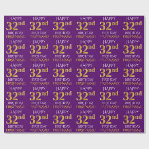 Papel De Presente Roxo, ANIVERSÁRIO FELIZ Dourado do falso "3ò "