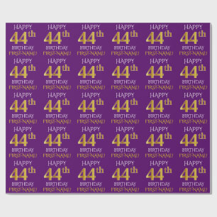 Papel De Presente Roxo, ANIVERSÁRIO FELIZ Dourado do falso "44o "