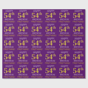 Papel De Presente Roxo, ANIVERSÁRIO FELIZ Dourado do falso "54th "