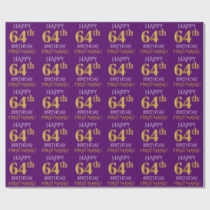 Papel De Presente Roxo, ANIVERSÁRIO FELIZ Dourado do falso "64th "