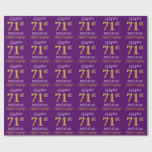Papel De Presente Roxo, ANIVERSÁRIO FELIZ Dourado do falso "71st "