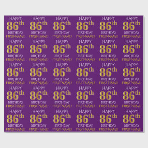 Papel De Presente Roxo, ANIVERSÁRIO FELIZ Dourado do falso "86th "