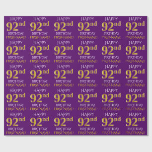 Papel De Presente Roxo, ANIVERSÁRIO FELIZ Dourado do falso "92nd "