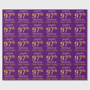 Papel De Presente Roxo, ANIVERSÁRIO FELIZ Dourado do falso "97th "
